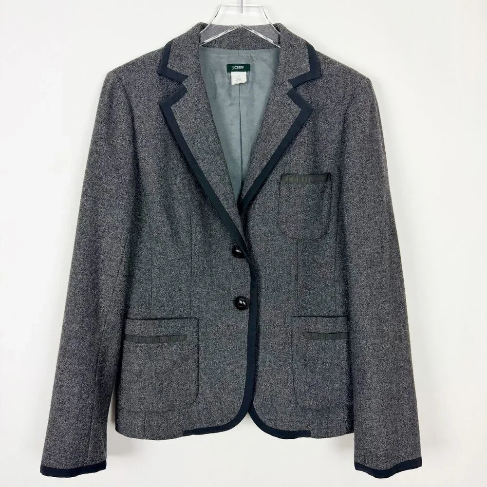 J. Crew Professor Blazer Women's Size 12 Grey Black Wool Jacket Schoolboy Preppy - Picture 2 of 14